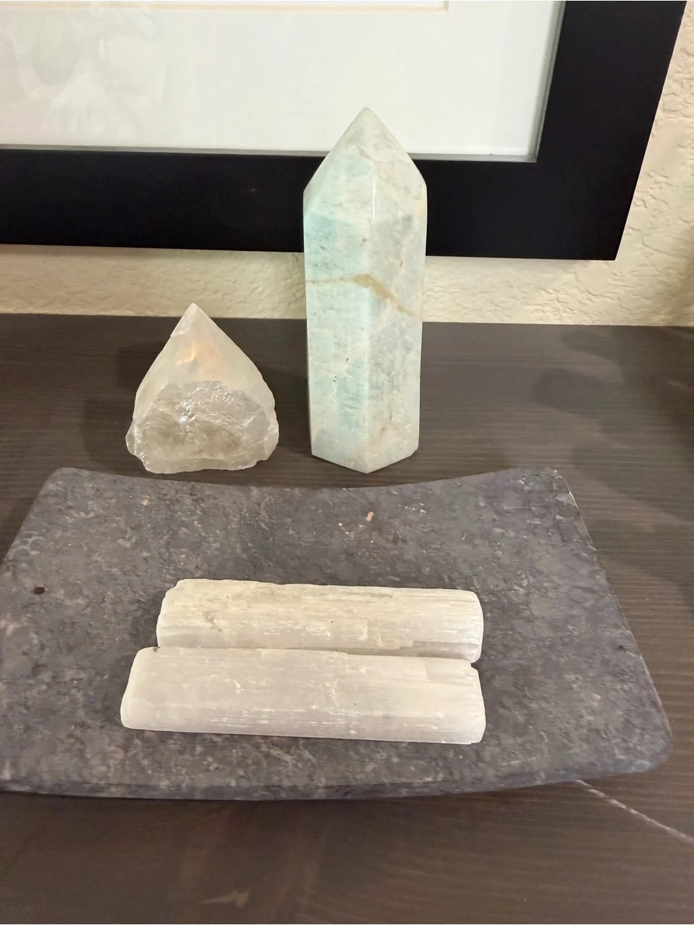Genuine Crystal Decor Collection – Small Tower, Quartz, Selenite + Stone Tray